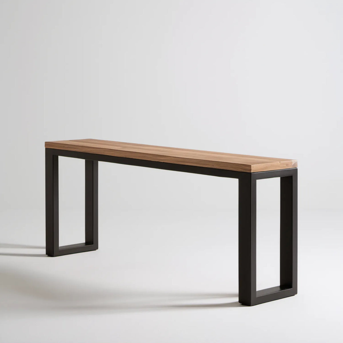 Konsola prostokątna 120 x 35 x 75 cm z litego drewna akacjowego i stali, brązowo-czarna