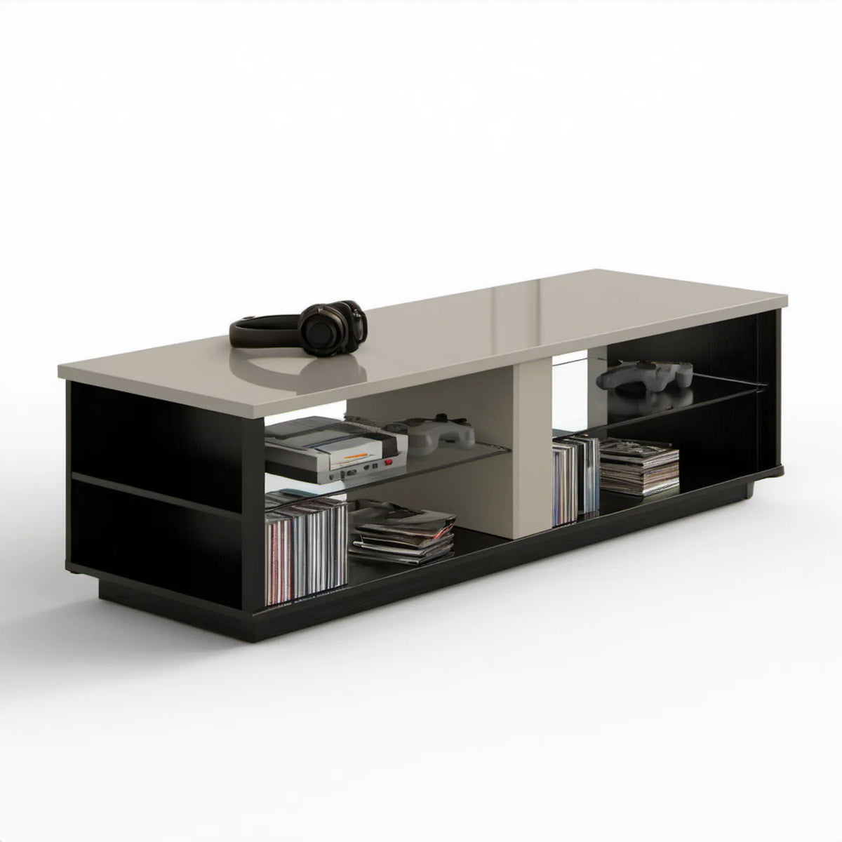 Szafka RTV czarno-szara 150 x 40 x 45 cm z laminowanej płyty wiórowej