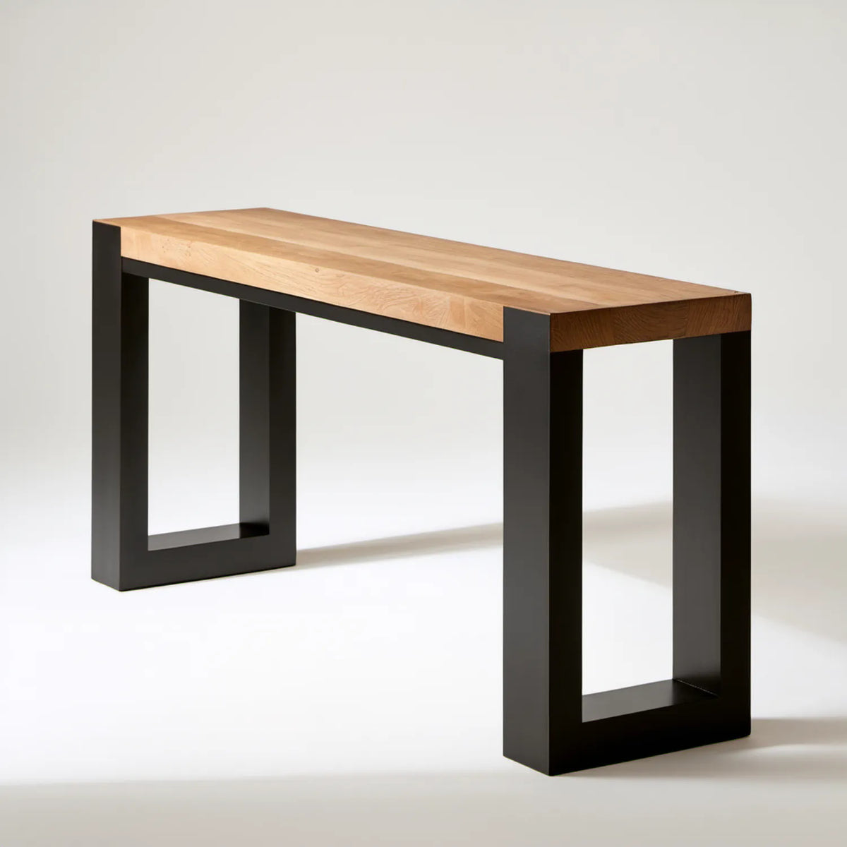Konsola prostokątna 120 x 35 x 75 cm z litego dębu naturalnego na czarnym stalowym stelażu