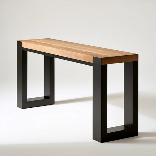 Konsola prostokątna 120 x 35 x 75 cm z litego dębu naturalnego na czarnym stalowym stelażu