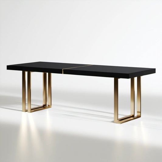 Rozkładany stół do jadalni czarno-złoty 160–200 x 90 x 76 cm MDF i stal nierdzewna