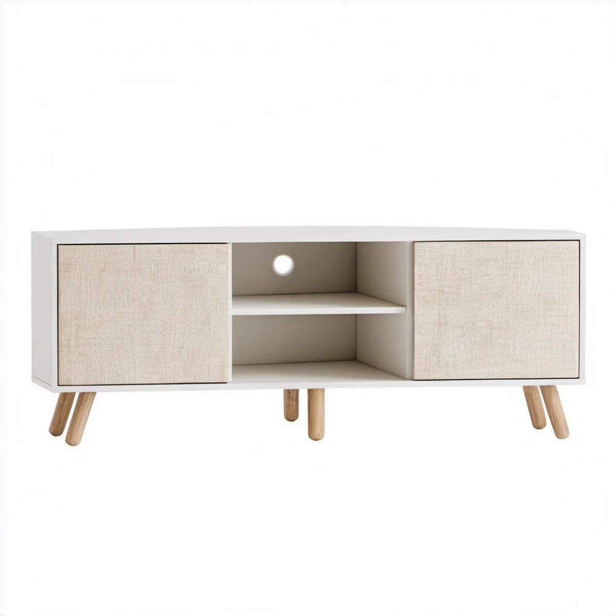 Szafka RTV w stylu skandynawskim biała/beżowa/jasny brąz 120 x 40 x 60 cm