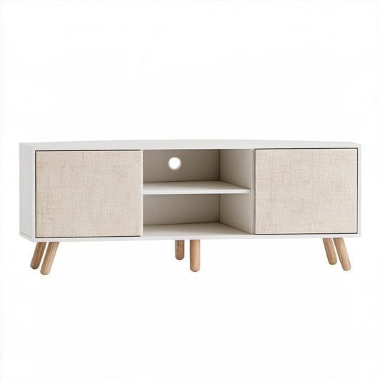 Szafka RTV w stylu skandynawskim biała/beżowa/jasny brąz 120 x 40 x 60 cm