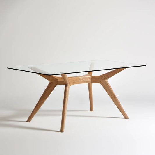 Prostokątny stół do jadalni ze szkła hartowanego i litego dębu 180 x 90 x 75 cm