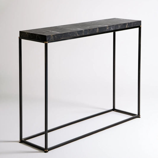 Czarna konsola 100 x 30 x 75 cm z blatem w dekorze czarnego marmuru