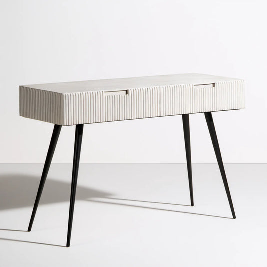 Biała konsola z 2 szufladami i czarnymi nogami, 120 x 40 x 80 cm, MDF i stal