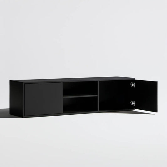 Czarna szafka RTV 140 × 40 × 45 cm z płyty laminowanej